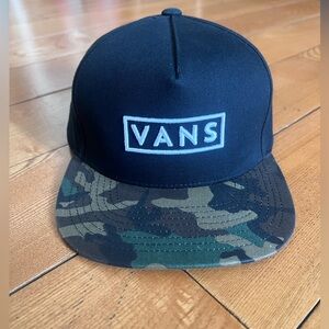 Vans Black Snapback Hat with Camouflage Brim